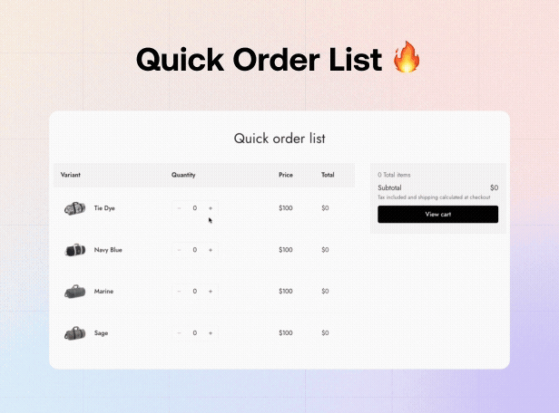 Minimog - Next-gen Multipurpose Shopify theme 2.0 - Quick Order list